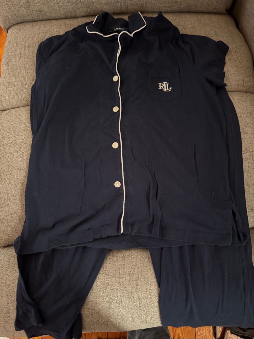 Ralph Lauren Navy Women’s Track Jogger Pajama Set with White Piping - Picture 2 of 4